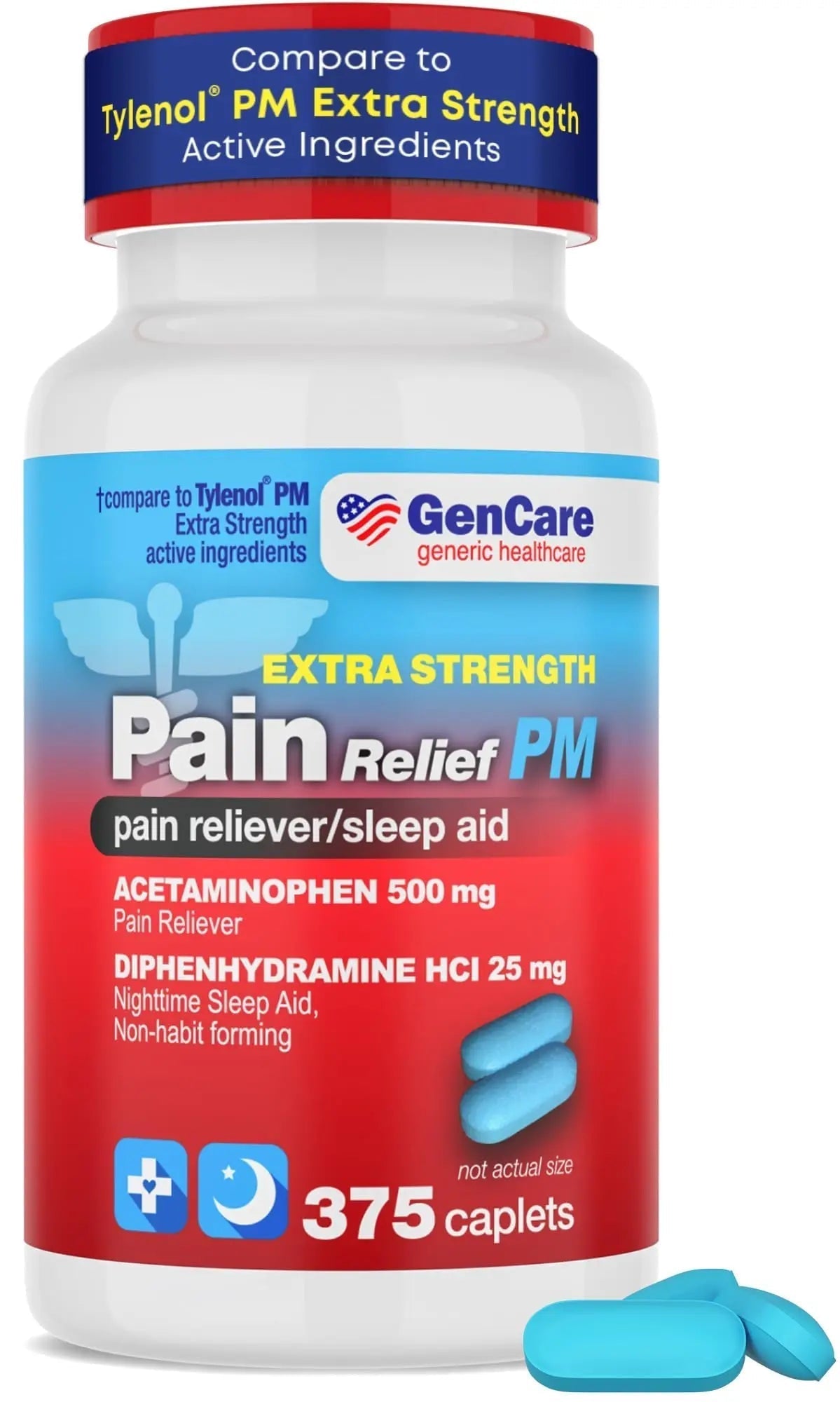 GenCare Extra Strength Acetaminophen PM 500 mg (375 Tablets) | Ultimate Pain Relief & Sleep Support for Adults | Quick Acting & Non Habit Forming Headache Relief | Eases Aches & Joint Discomfort - Maple Wellness Supplements
