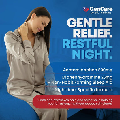 GenCare Extra Strength Acetaminophen PM 500 mg (375 Tablets) | Ultimate Pain Relief & Sleep Support for Adults | Quick Acting & Non Habit Forming Headache Relief | Eases Aches & Joint Discomfort - Maple Wellness Supplements