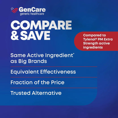 GenCare Extra Strength Acetaminophen PM 500 mg (375 Tablets) | Ultimate Pain Relief & Sleep Support for Adults | Quick Acting & Non Habit Forming Headache Relief | Eases Aches & Joint Discomfort - Maple Wellness Supplements
