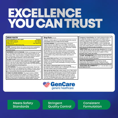 GenCare - Headache Relief Acetaminophen with Aspirin (NSAID) & Caffeine (300 Caplets) Value Pack | Head Pain, Muscle Aches, Back Pain & Body | Generic ExcedrEn Extra Strength - Maple Wellness Supplements