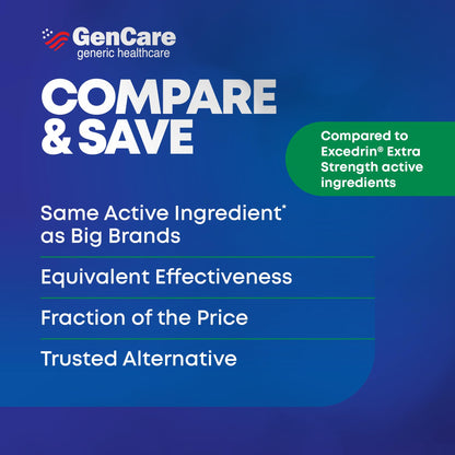 GenCare - Headache Relief Acetaminophen with Aspirin (NSAID) & Caffeine (300 Caplets) Value Pack | Head Pain, Muscle Aches, Back Pain & Body | Generic ExcedrEn Extra Strength - Maple Wellness Supplements
