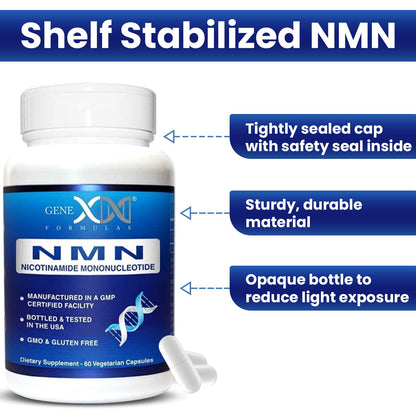 Genex Formulas NMN 250mg - Stabilized Form (60 Capsules), 99% Pure Supplement Capsules for Increased NAD Levels, DNA Repair - Maple Wellness Supplements