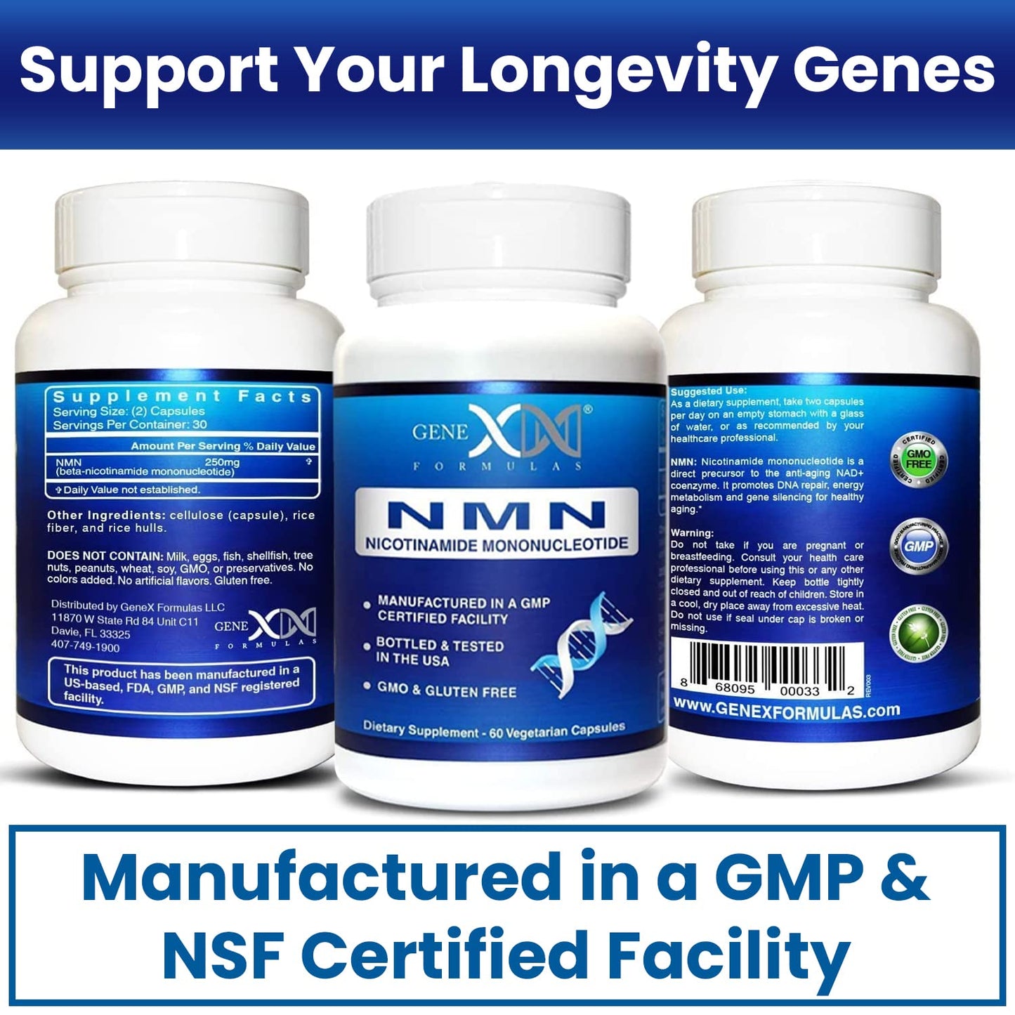 Genex Formulas NMN 250mg - Stabilized Form (60 Capsules), 99% Pure Supplement Capsules for Increased NAD Levels, DNA Repair - Maple Wellness Supplements