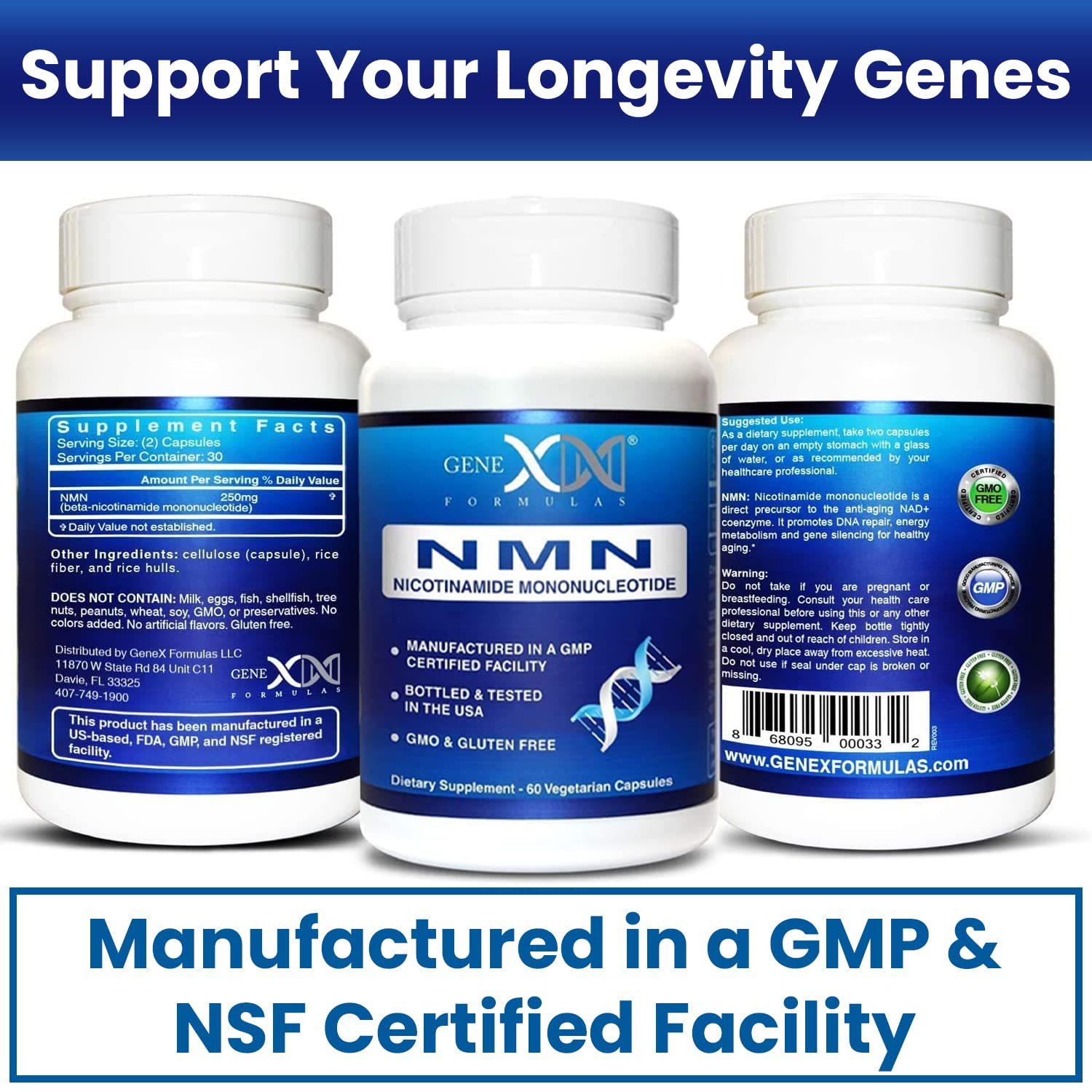Genex Formulas NMN 250mg - Stabilized Form (60 Capsules), 99% Pure Supplement Capsules for Increased NAD Levels, DNA Repair - Maple Wellness Supplements