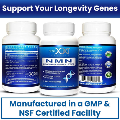 Genex Formulas NMN 250mg - Stabilized Form (60 Capsules), 99% Pure Supplement Capsules for Increased NAD Levels, DNA Repair - Maple Wellness Supplements