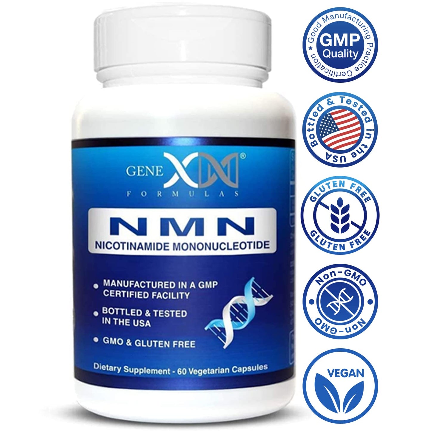 Genex Formulas NMN 250mg - Stabilized Form (60 Capsules), 99% Pure Supplement Capsules for Increased NAD Levels, DNA Repair - Maple Wellness Supplements