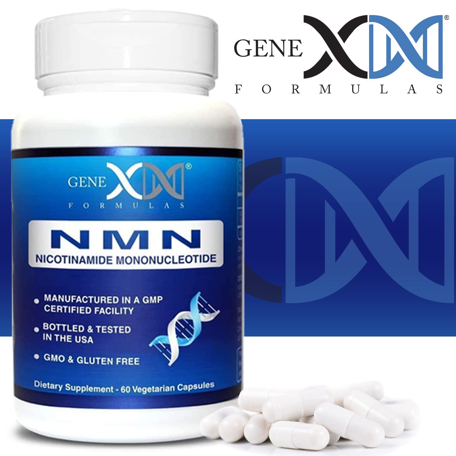 Genex Formulas NMN 250mg - Stabilized Form (60 Capsules), 99% Pure Supplement Capsules for Increased NAD Levels, DNA Repair - Maple Wellness Supplements