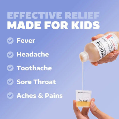 Genexa Children's Clean Acetaminophen | Pediatrician Preferred Ingredients | Pain & Fever Reducer for Kids | Dye Free, 0% Artificial Additives | Ages 2-11, Delicious Organic Blueberry Liquid, 4 fl oz - Maple Wellness Supplements