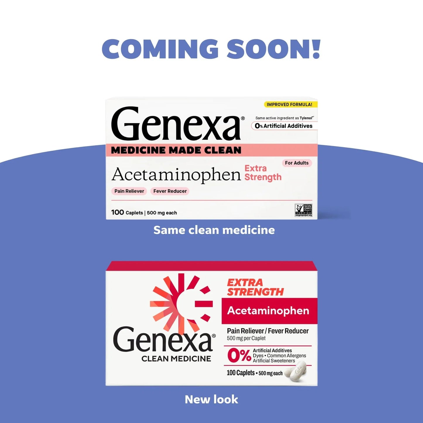 Genexa Clean Acetaminophen 500mg Extra Strength, Dye Free Pain Reliever Fever Reducer, 0% Artificial Additives, Pain Medicine for Adults, Relieves Headache, Backache, Minor Arthritis Pain, 100 Tablets - Maple Wellness Supplements