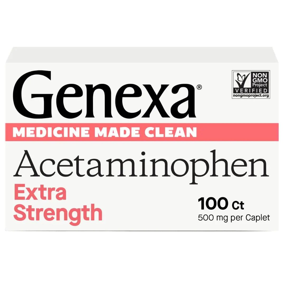Genexa Clean Acetaminophen 500mg Extra Strength, Dye Free Pain Reliever Fever Reducer, 0% Artificial Additives, Pain Medicine for Adults, Relieves Headache, Backache, Minor Arthritis Pain, 100 Tablets - Maple Wellness Supplements