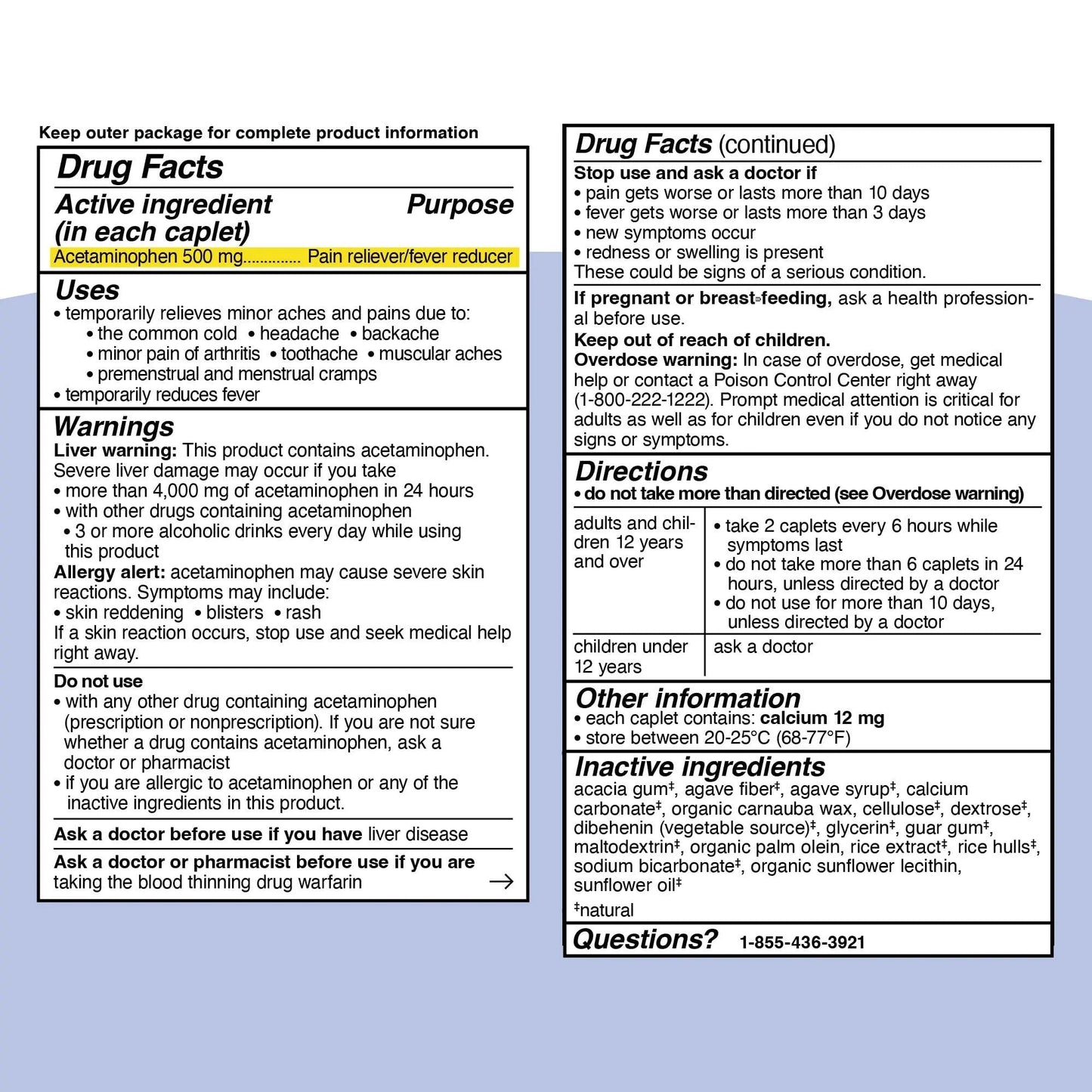 Genexa Clean Acetaminophen 500mg Extra Strength, Dye Free Pain Reliever Fever Reducer, 0% Artificial Additives, Pain Medicine for Adults, Relieves Headache, Backache, Minor Arthritis Pain, 100 Tablets - Maple Wellness Supplements