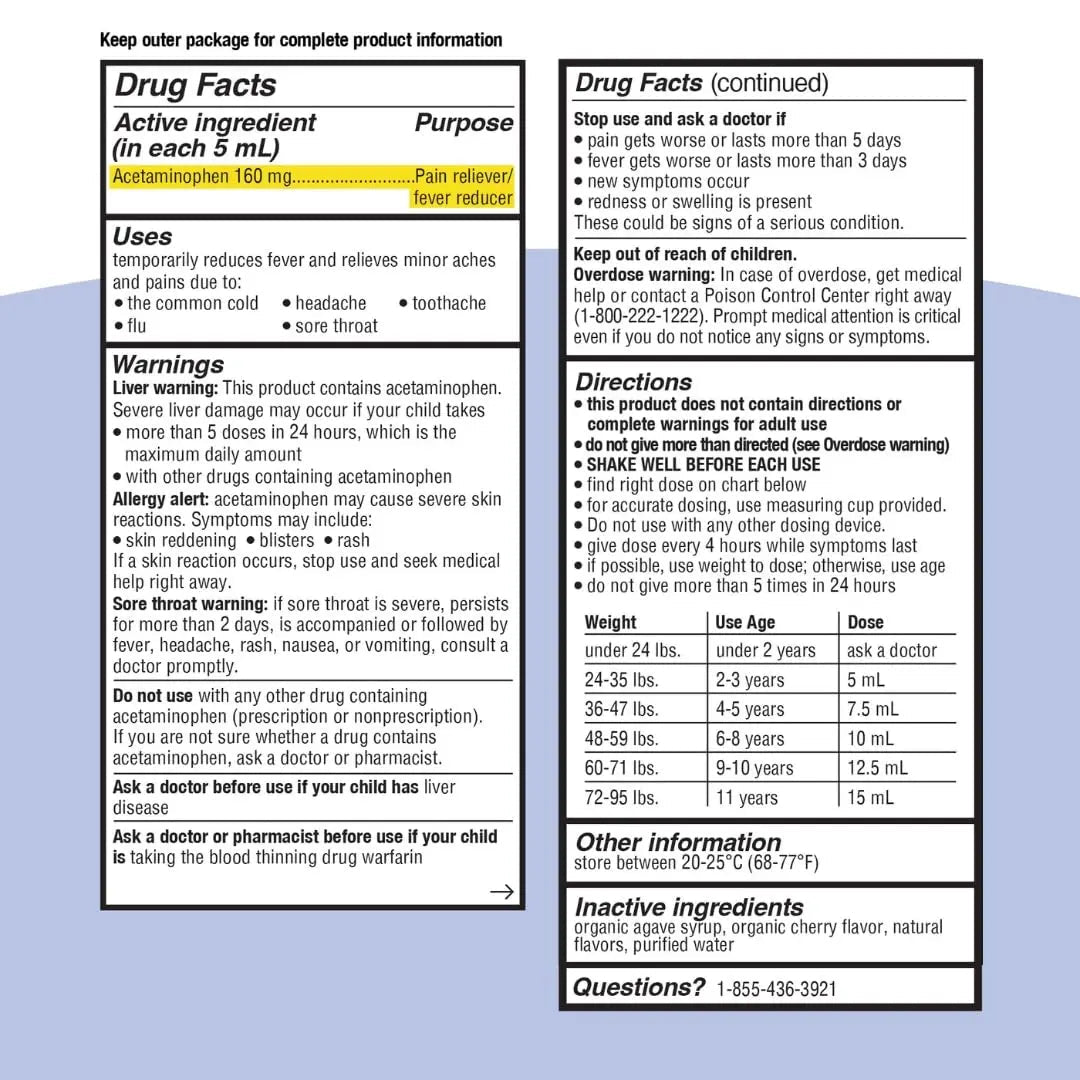 Genexa Infants' Clean Acetaminophen | Pediatrician Preferred Ingredients | Pain Reliever & Fever Reducer for Babies | Dye Free, 0% Artificial Additives | Delicious Organic Blueberry Flavor, 2 fl oz - Maple Wellness Supplements