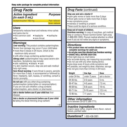 Genexa Infants' Clean Acetaminophen | Pediatrician Preferred Ingredients | Pain Reliever & Fever Reducer for Babies | Dye Free, 0% Artificial Additives | Delicious Organic Blueberry Flavor, 2 fl oz - Maple Wellness Supplements