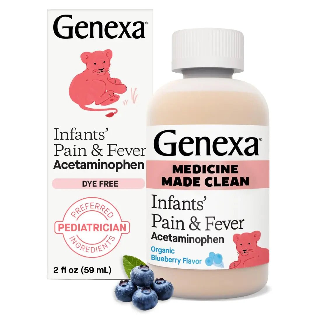 Genexa Infants' Clean Acetaminophen | Pediatrician Preferred Ingredients | Pain Reliever & Fever Reducer for Babies | Dye Free, 0% Artificial Additives | Delicious Organic Blueberry Flavor, 2 fl oz - Maple Wellness Supplements