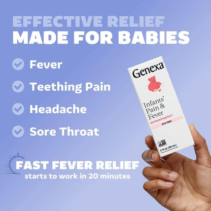 Genexa Infants' Clean Acetaminophen | Pediatrician Preferred Ingredients | Pain Reliever & Fever Reducer for Babies | Dye Free, 0% Artificial Additives | Delicious Organic Blueberry Flavor, 2 fl oz - Maple Wellness Supplements