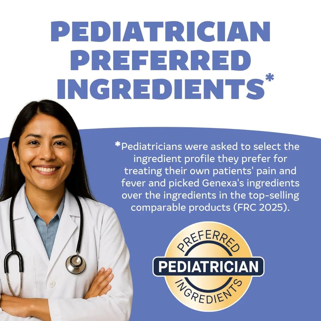 Genexa Infants' Clean Acetaminophen | Pediatrician Preferred Ingredients | Pain Reliever & Fever Reducer for Babies | Dye Free, 0% Artificial Additives | Delicious Organic Blueberry Flavor, 2 fl oz - Maple Wellness Supplements