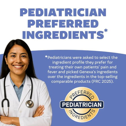 Genexa Infants' Clean Acetaminophen | Pediatrician Preferred Ingredients | Pain Reliever & Fever Reducer for Babies | Dye Free, 0% Artificial Additives | Delicious Organic Blueberry Flavor, 2 fl oz - Maple Wellness Supplements
