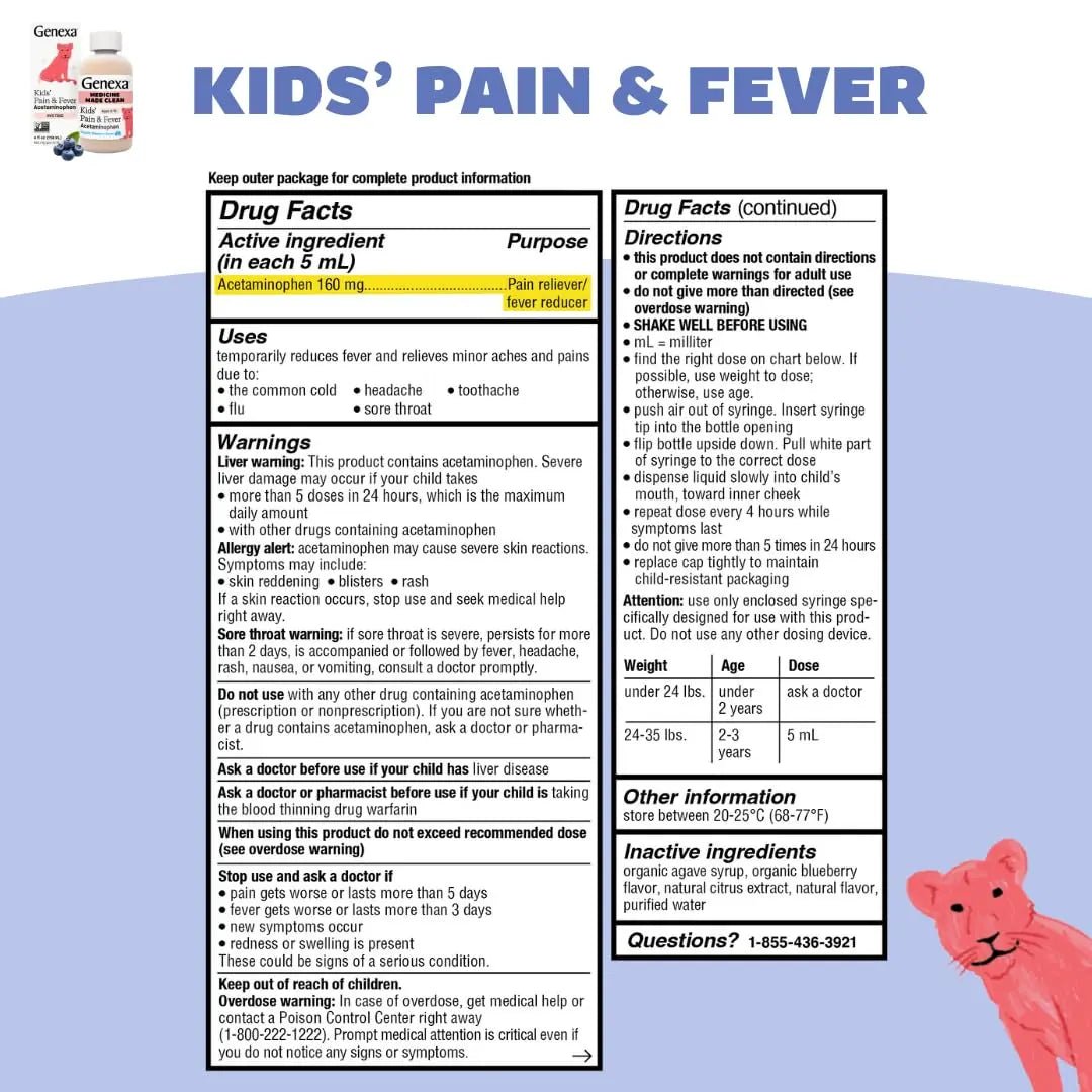 Genexa Kids & Adults Clean Acetaminophen Combo | Family Pain & Fever Bundle | Dye Free, 0% Artificial Additives | Vegan & Non-GMO | Medicine Made Clean | Ages 2-11, 12+ (2 Pack) - Maple Wellness Supplements
