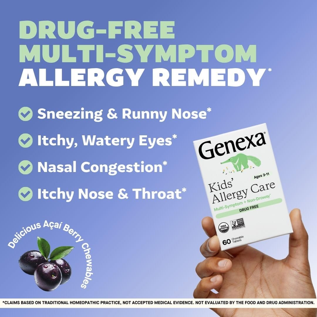 Genexa Kids Allergy Bundle | Powerful OTC Medicine + Gentle Homeopathic Remedy | Antihistamine, Relieves Runny Nose, Sneezing & Itchy Eyes | Organic Acai & Agave Flavors | Ages 6+ - Maple Wellness Supplements