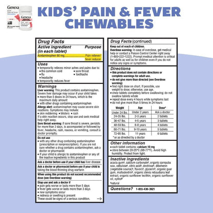 Genexa Kids' Clean Pain & Fever Acetaminophen Bundle | Relieves Fever & Minor Aches and Pain | Dye Free, 0% Artificial Additives | Chewable Tablets & Liquid Oral Suspension for Children Aged 2-11 - Maple Wellness Supplements