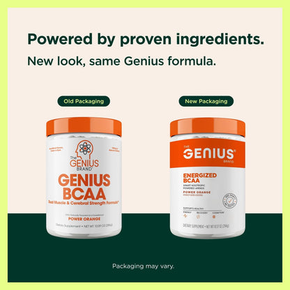 Genius BCAA Powder - 5g Vegan BCAAs L-Glutamine, Cognizin & Rhodiola Muscle Recovery Energy Support 100mg Caffeine Pre, Intra, Post-Workout Nootropic Supplement for Focus & Performance - Orange - Maple Wellness Supplements