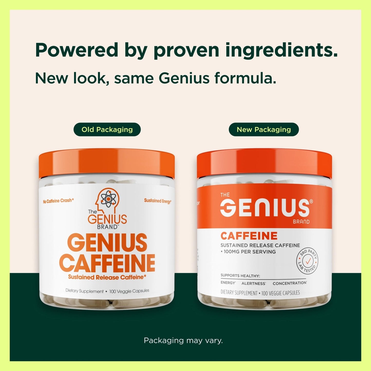 Genius Caffeine - Sustained-Release Microencapsulated Caffeine Pills for Smooth, Long-Lasting Energy & Focus - No Jitters or Crash - 100mg per Capsule - 100 Servings - Natural Performance Booster - Maple Wellness Supplements