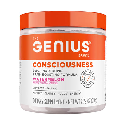 Genius Consciousness - Premium Nootropic Powder for Focus, Memory & Mental Clarity - AlphaSize, NeuroFactor, Lion’s Mane & Dynamine - Natural Brain Booster for Studying, Work & Creativity – Watermelon - Maple Wellness Supplements