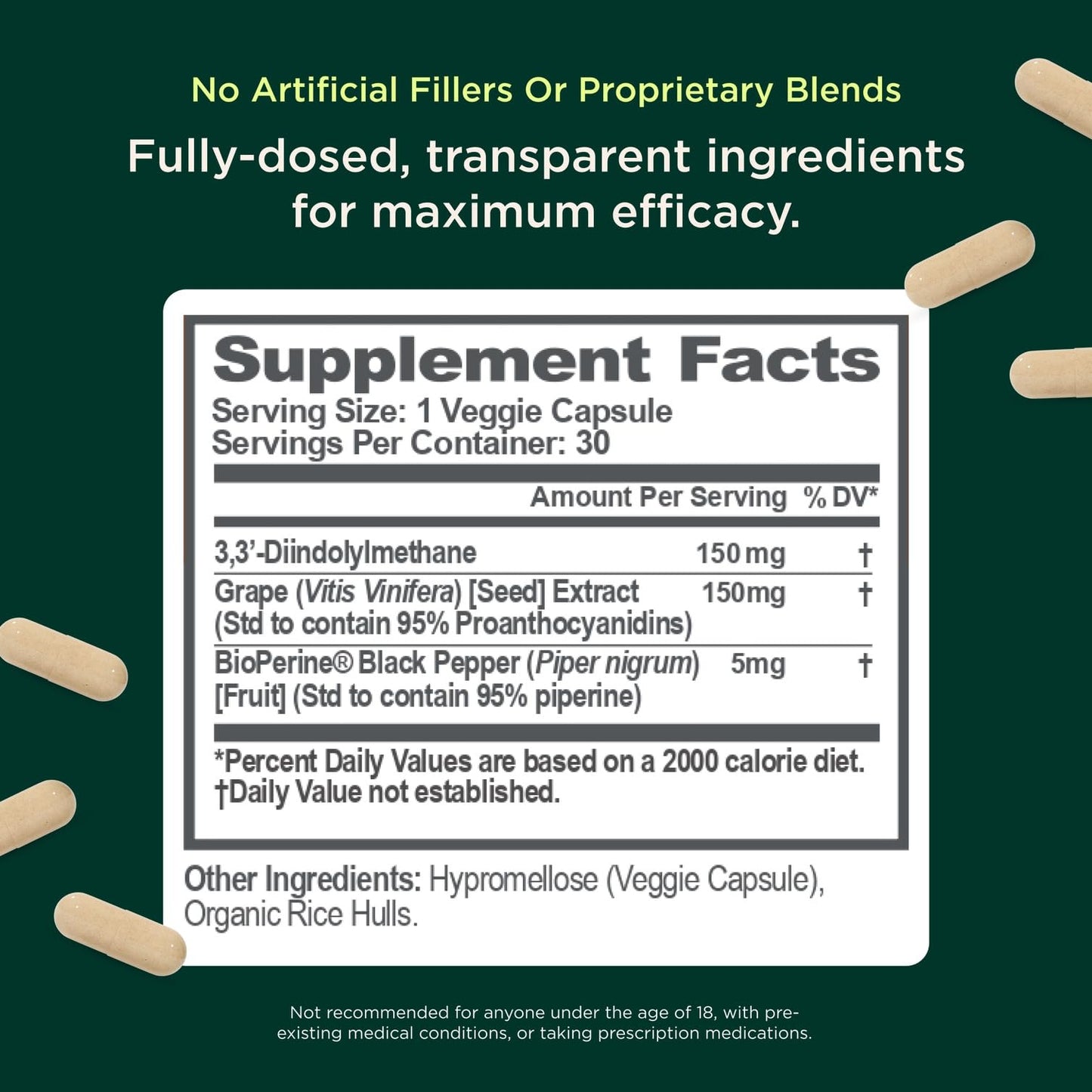 Genius Estrogen Balance, Dim Supplement - Blocker for Men & Women - Hormones, Hormonal Acne & Menopause - Aromatase Inhibitor with Grape Seed Extract & BioPerine - 30 Capsules - Maple Wellness Supplements