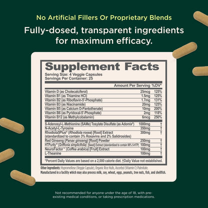 Genius Joy, Nootropic Mood Enhancer Supplement - Support Cognitive Health, Enhance Mood & Neural Function with Brain Boosting L-Theanine, Panax Ginseng & SAM-e - Organic, Non-GMO, & Gluten-Free - Maple Wellness Supplements
