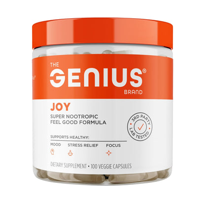 Genius Joy, Nootropic Mood Enhancer Supplement - Support Cognitive Health, Enhance Mood & Neural Function with Brain Boosting L-Theanine, Panax Ginseng & SAM-e - Organic, Non-GMO, & Gluten-Free - Maple Wellness Supplements