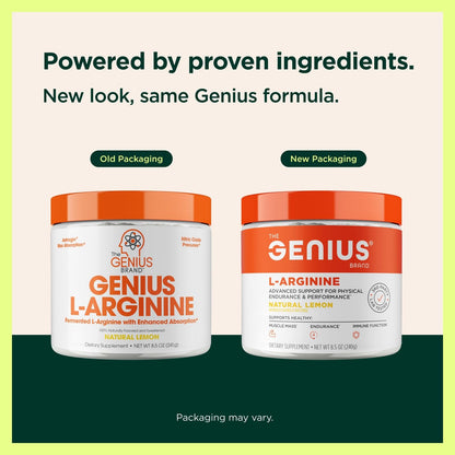 Genius L-Arginine Nitric Oxide Powder - Fermented L- Arginine Nutritional Supplements & Nitric Oxide Booster - Pre Workout, Natural Muscle Builder - 30 Servings, Lemon - Maple Wellness Supplements