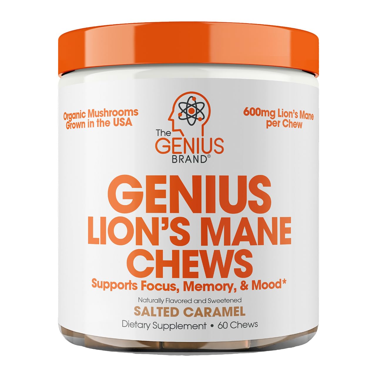 Genius Lion's Mane Soft Chews Supplement – Nootropic Mushroom for Focus, Clarity, Memory, Energy, Brain Health Support – Salted Caramel Flavor - Maple Wellness Supplements