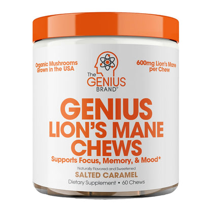 Genius Lion's Mane Soft Chews Supplement – Nootropic Mushroom for Focus, Clarity, Memory, Energy, Brain Health Support – Salted Caramel Flavor - Maple Wellness Supplements