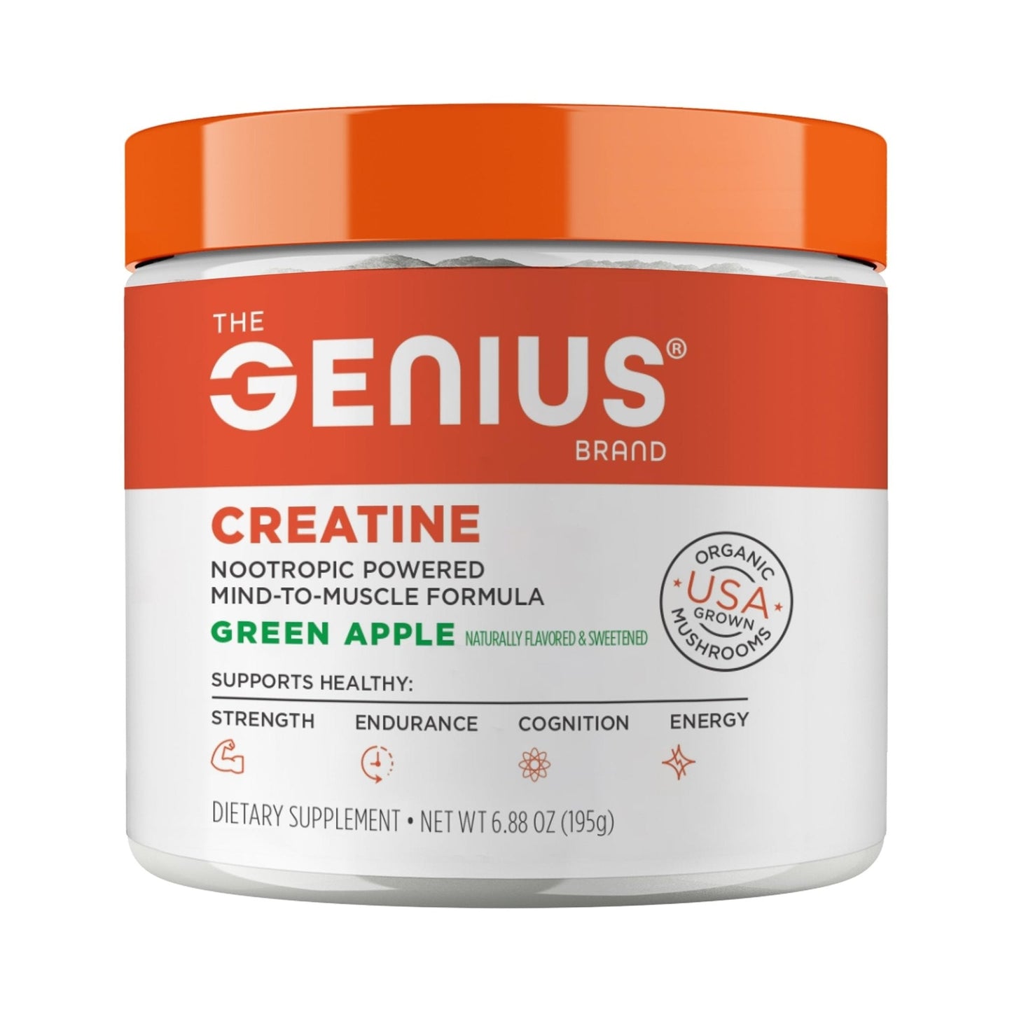 Genius Micronized Creatine Monohydrate Powder, Post Workout Supplement, Green Apple - 100% Naturally Flavored & Sweetened - Supports Muscle Building, Cellular Energy & Cognitive Function – 195g - Maple Wellness Supplements