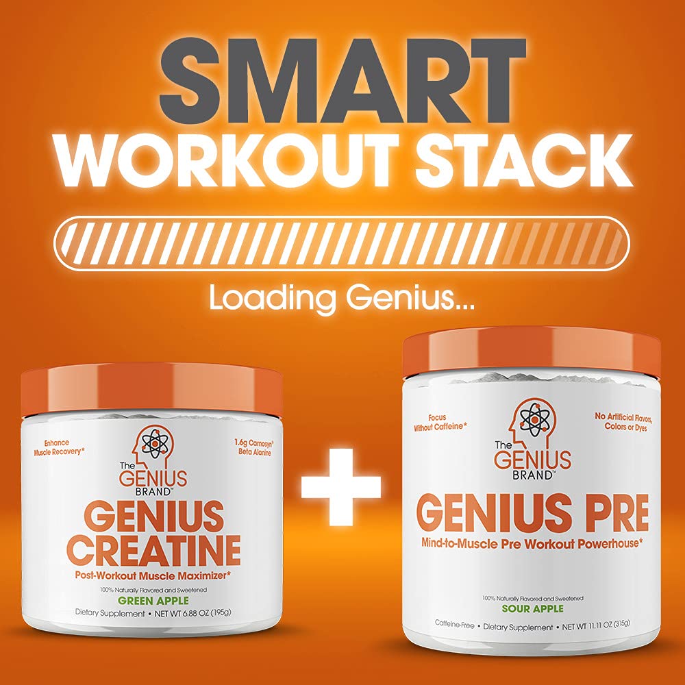 Genius Micronized Creatine Monohydrate Powder, Post Workout Supplement, Green Apple - 100% Naturally Flavored & Sweetened - Supports Muscle Building, Cellular Energy & Cognitive Function – 195g - Maple Wellness Supplements