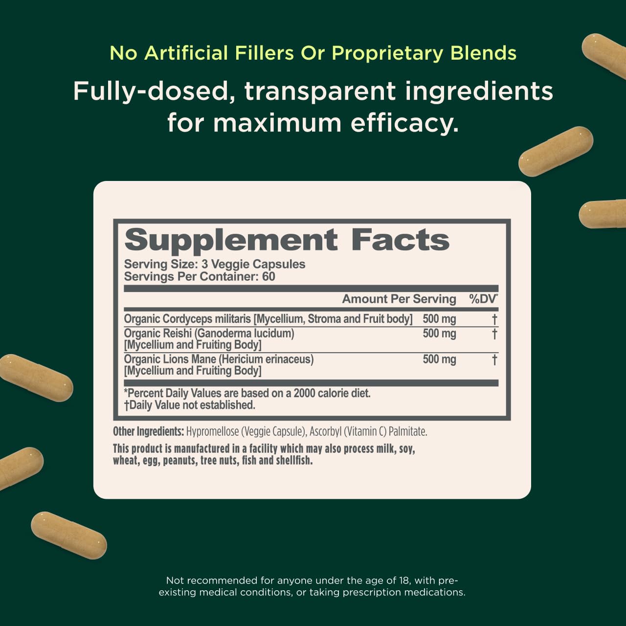 Genius Mushroom Supplement - Full-Spectrum Lion’s Mane, Cordyceps, Reishi -Daily Brain Nootropic for Energy, Focus, Memory & Overall Wellness - 180 Capsules – Organic for Mental Clarity & Performance - Maple Wellness Supplements
