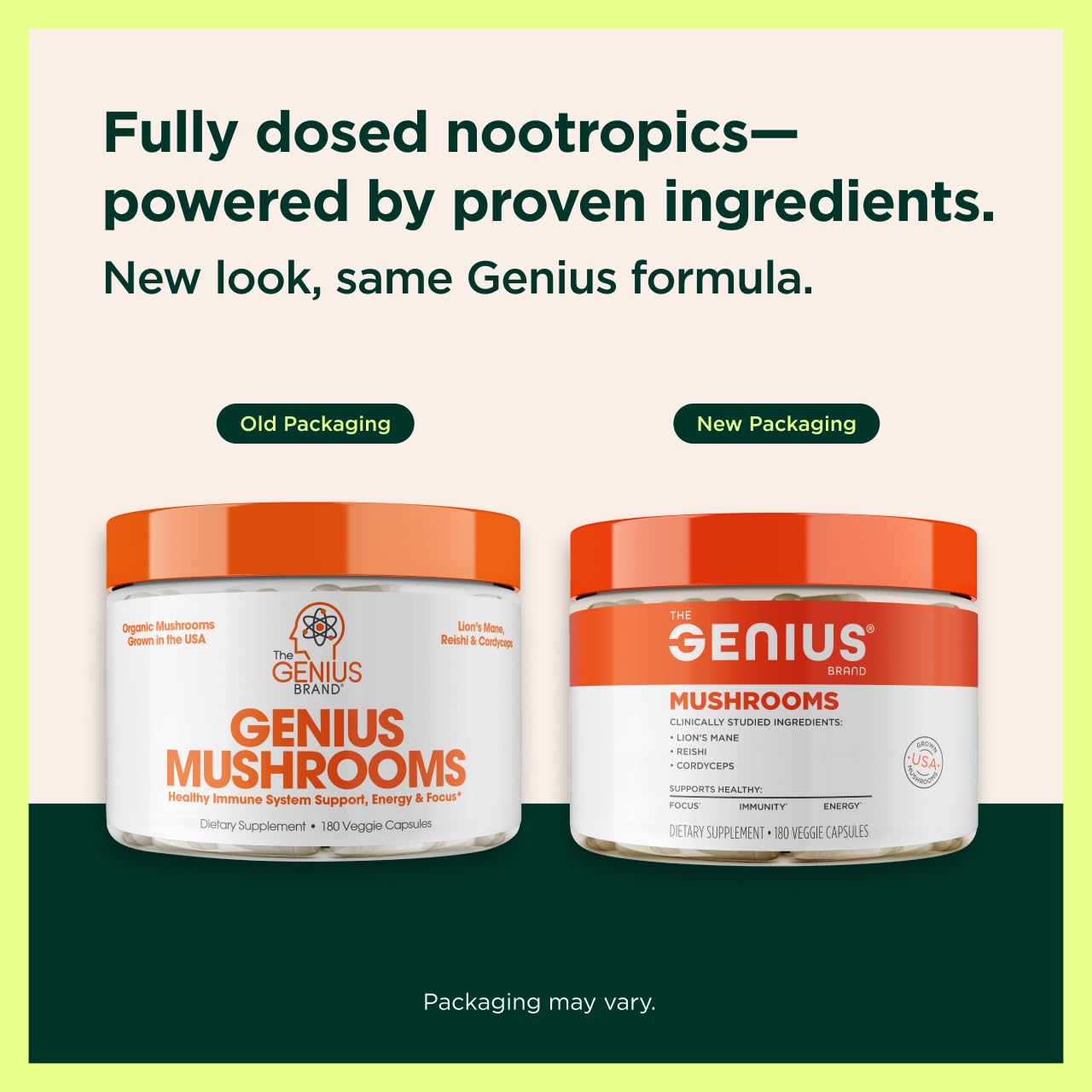 Genius Mushroom Supplement - Full-Spectrum Lion’s Mane, Cordyceps, Reishi -Daily Brain Nootropic for Energy, Focus, Memory & Overall Wellness - 180 Capsules – Organic for Mental Clarity & Performance - Maple Wellness Supplements