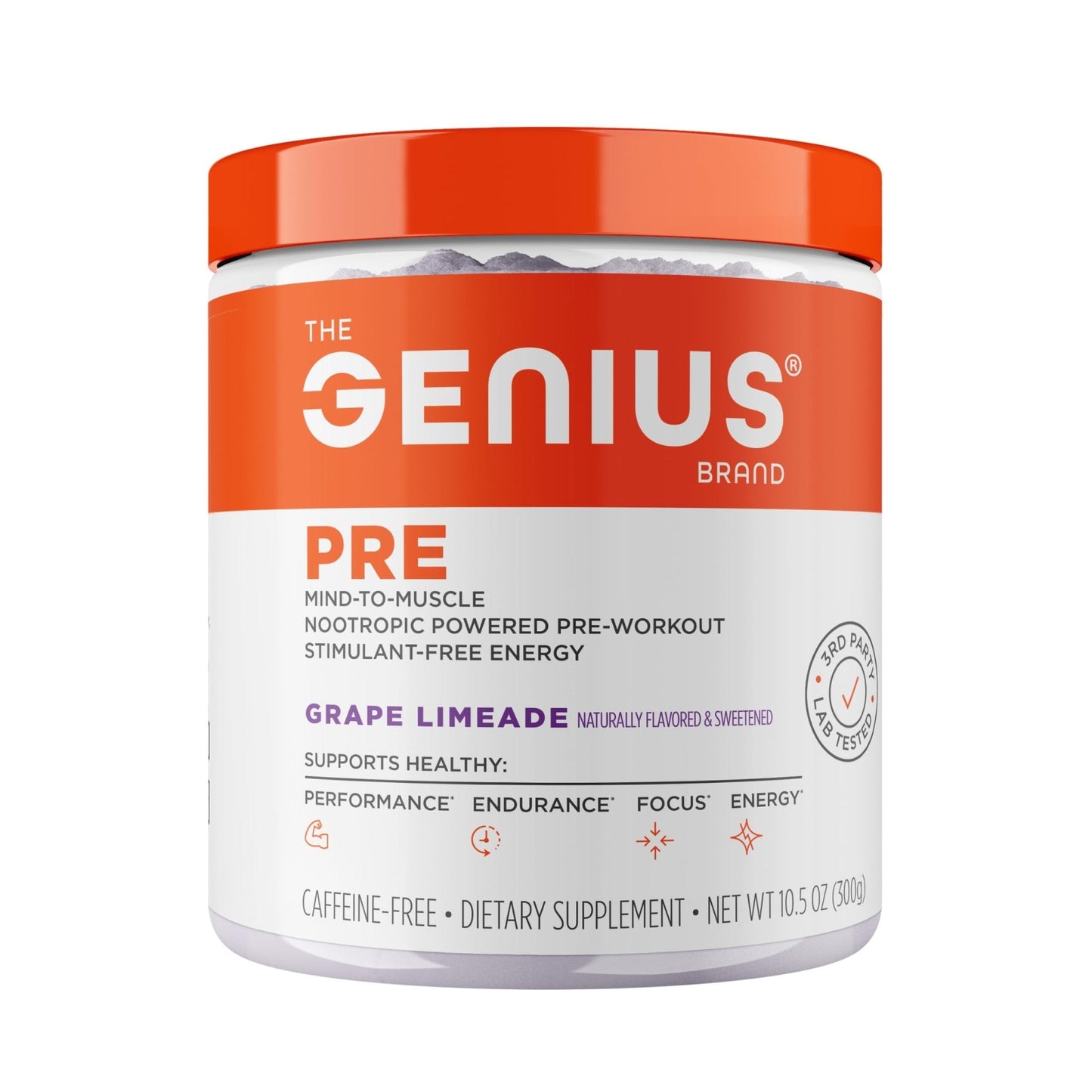 Genius Pre Caffeine-Free Pre Workout Boosted Energy, Focus, Performance Nootropic Formula AlphaSize, Citrulline Malate, CarnoSyn Beta Alanine Endurance, Stamina, Recovery, 20 Servings - Grape Limeade - Maple Wellness Supplements