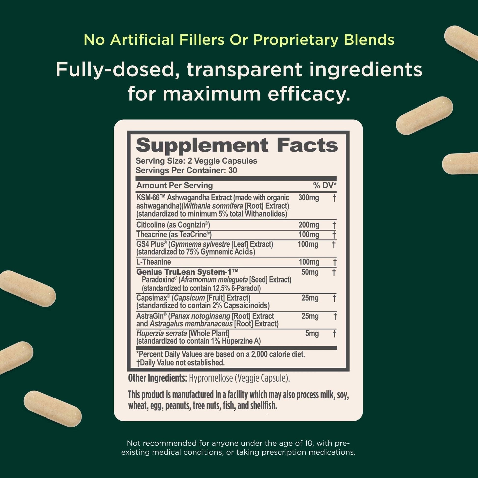 Genius Thermogenic Fat Burner, 60 Diet Veggie Pills - Weight Loss & Metabolism Supplement, Appetite Suppressant & Energy Booster - Caffeine-Free Nootropic Focus & Brain Boost - Ashwagandha & TeaCrine - Maple Wellness Supplements