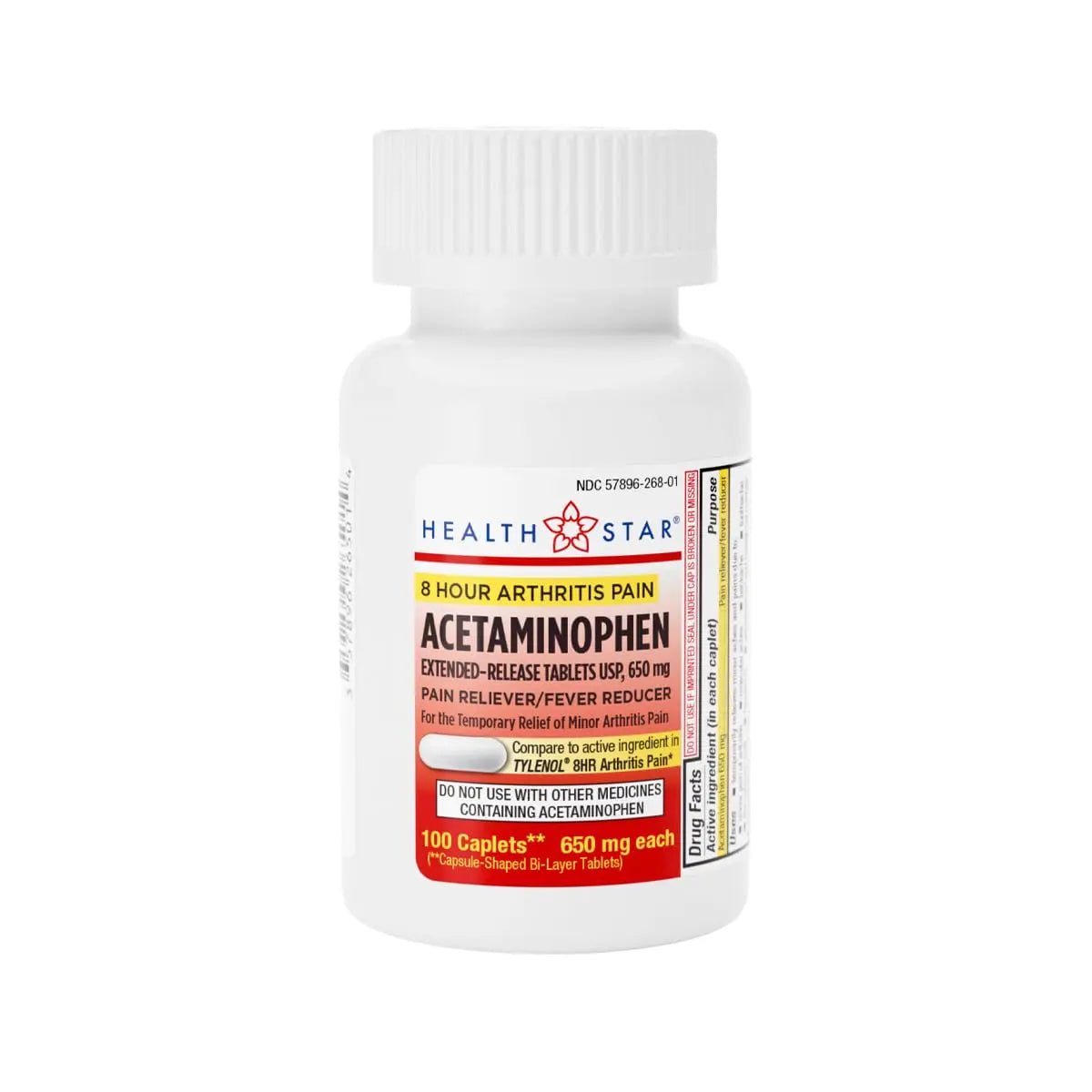 GeriCare Acetaminophen Extended-Release Arthritis 650mg Caplets, Pain Reliever, Arthritis Symptoms, Fever Reduction, 100 Count (Pack of 1) - Maple Wellness Supplements