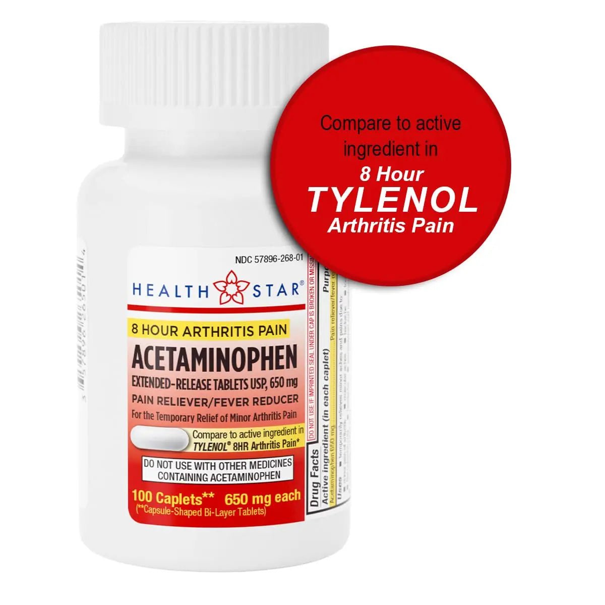 GeriCare Acetaminophen Extended-Release Arthritis 650mg Caplets, Pain Reliever, Arthritis Symptoms, Fever Reduction, 100 Count (Pack of 1) - Maple Wellness Supplements