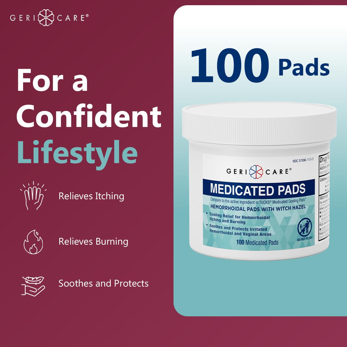 GeriCare Anti-Diarrheal Caplets 24 Count & Medicated Pads of Witch Hazel 50% 100 Count Bundle – Fast Relief for Diarrhea, Soothing Medicated Pads for Irritation, Digestive Support & Travel - Maple Wellness Supplements