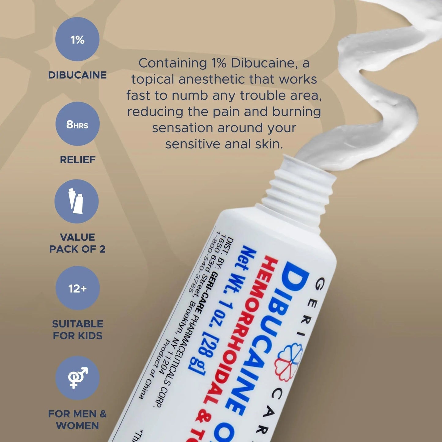 GeriCare Dibucaine Hemorroid Ointment 1% Pain-Relief Hemorrhoid Cream |Hemorroidal & Topical Analgesic| Quick Relief from Burning & Itching | Fast-Acting External Hemorrhoid Treatment 1oz (2 Pack) - Maple Wellness Supplements