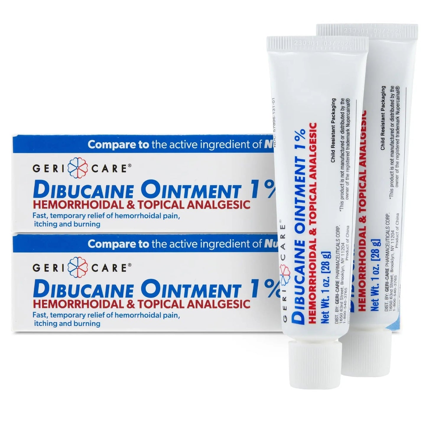 GeriCare Dibucaine Hemorroid Ointment 1% Pain-Relief Hemorrhoid Cream |Hemorroidal & Topical Analgesic| Quick Relief from Burning & Itching | Fast-Acting External Hemorrhoid Treatment 1oz (2 Pack) - Maple Wellness Supplements