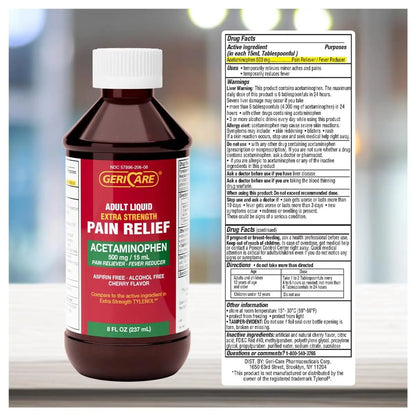GeriCare Extra Strength Acetaminophen 500 mg Adult Liquid Pain Relief, Fever Reducer, 8 FL OZ (Pack of 1) - Maple Wellness Supplements