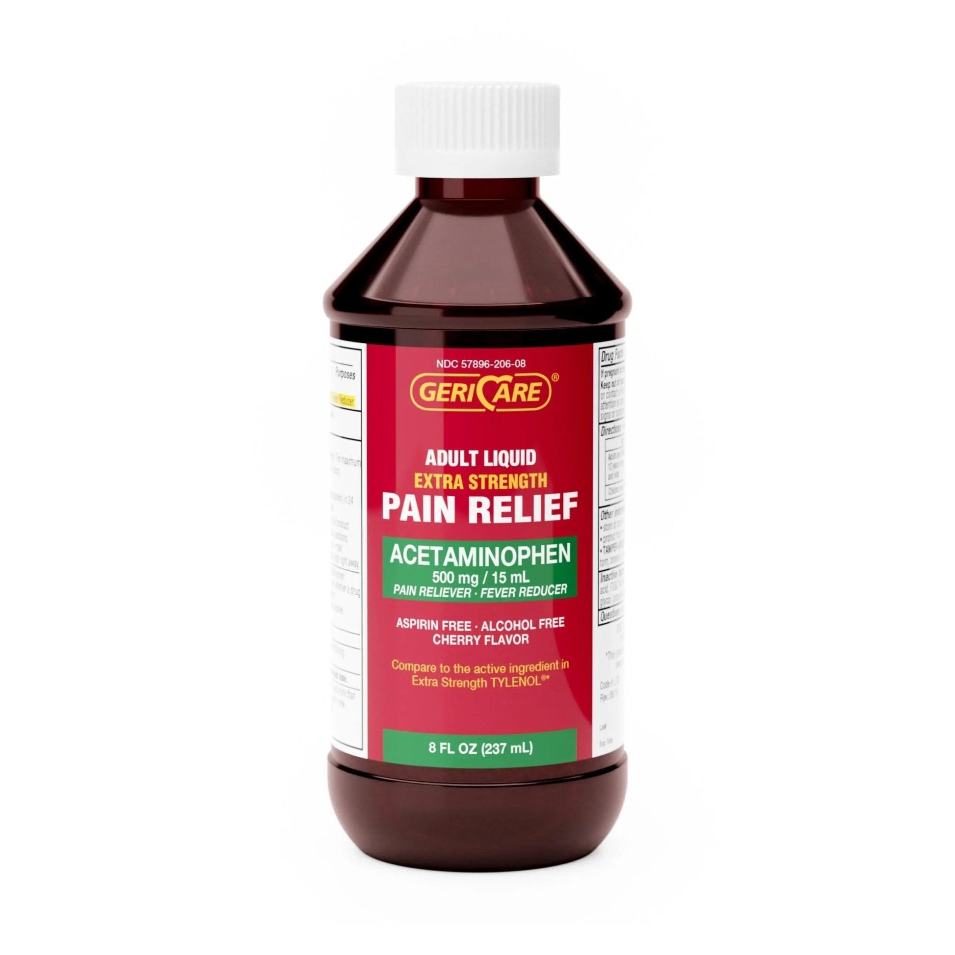 GeriCare Extra Strength Acetaminophen 500 mg Adult Liquid Pain Relief, Fever Reducer, 8 FL OZ (Pack of 1) - Maple Wellness Supplements