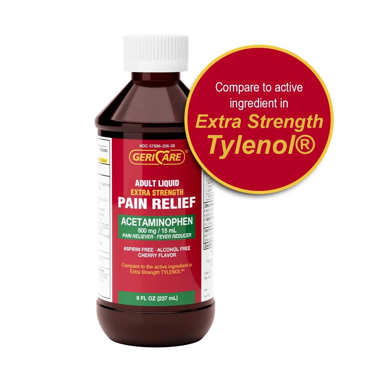 GeriCare Extra Strength Acetaminophen 500 mg Adult Liquid Pain Relief, Fever Reducer, 8 FL OZ (Pack of 1) - Maple Wellness Supplements