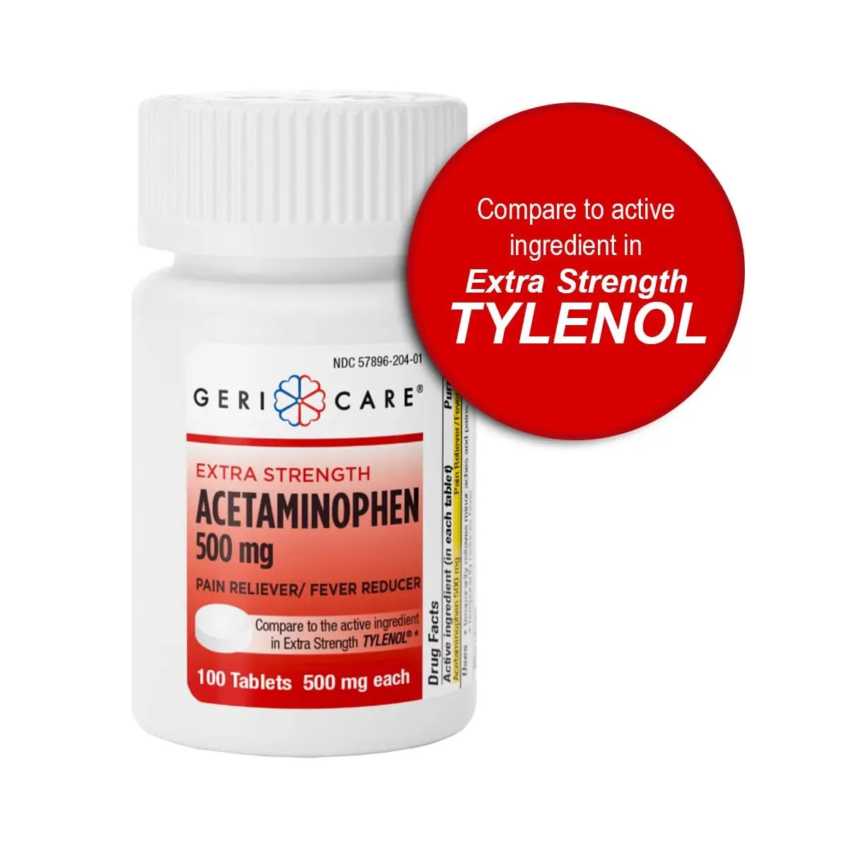 GeriCare Extra Strength Acetaminophen Pain Relief Fever Reducer Tablets, Strength 500mg Tablet | Joint, Muscle, Arthritis, Back Pain, Body Pain Relief, 100 Count (Pack of 2) - Maple Wellness Supplements