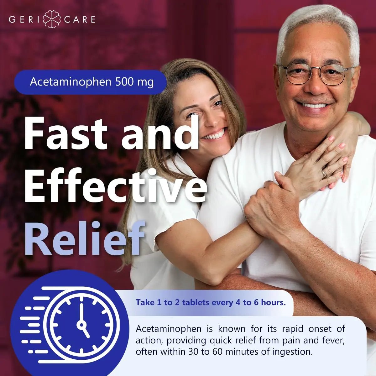 GeriCare Extra Strength Acetaminophen Pain Relief Fever Reducer Tablets, Strength 500mg Tablet | Joint, Muscle, Arthritis, Back Pain, Body Pain Relief, 100 Count (Pack of 2) - Maple Wellness Supplements