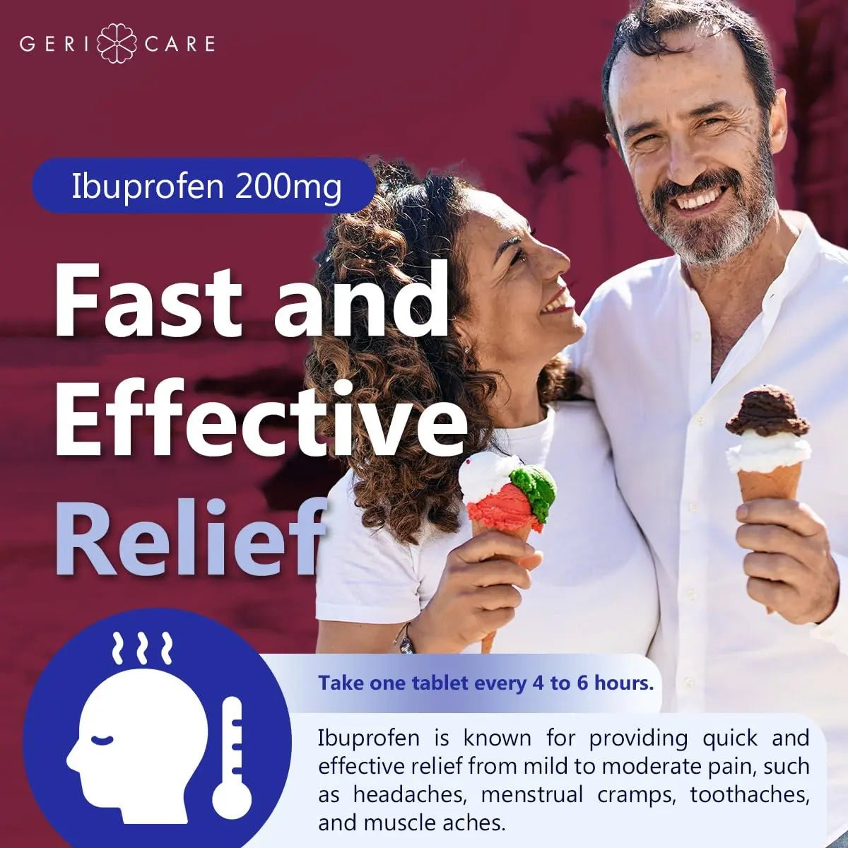 GeriCare Ibuprofen 200mg, Pain Reliever, Fever Reducer, Relieves Body Aches, 500 Count (Pack of 1) - Maple Wellness Supplements